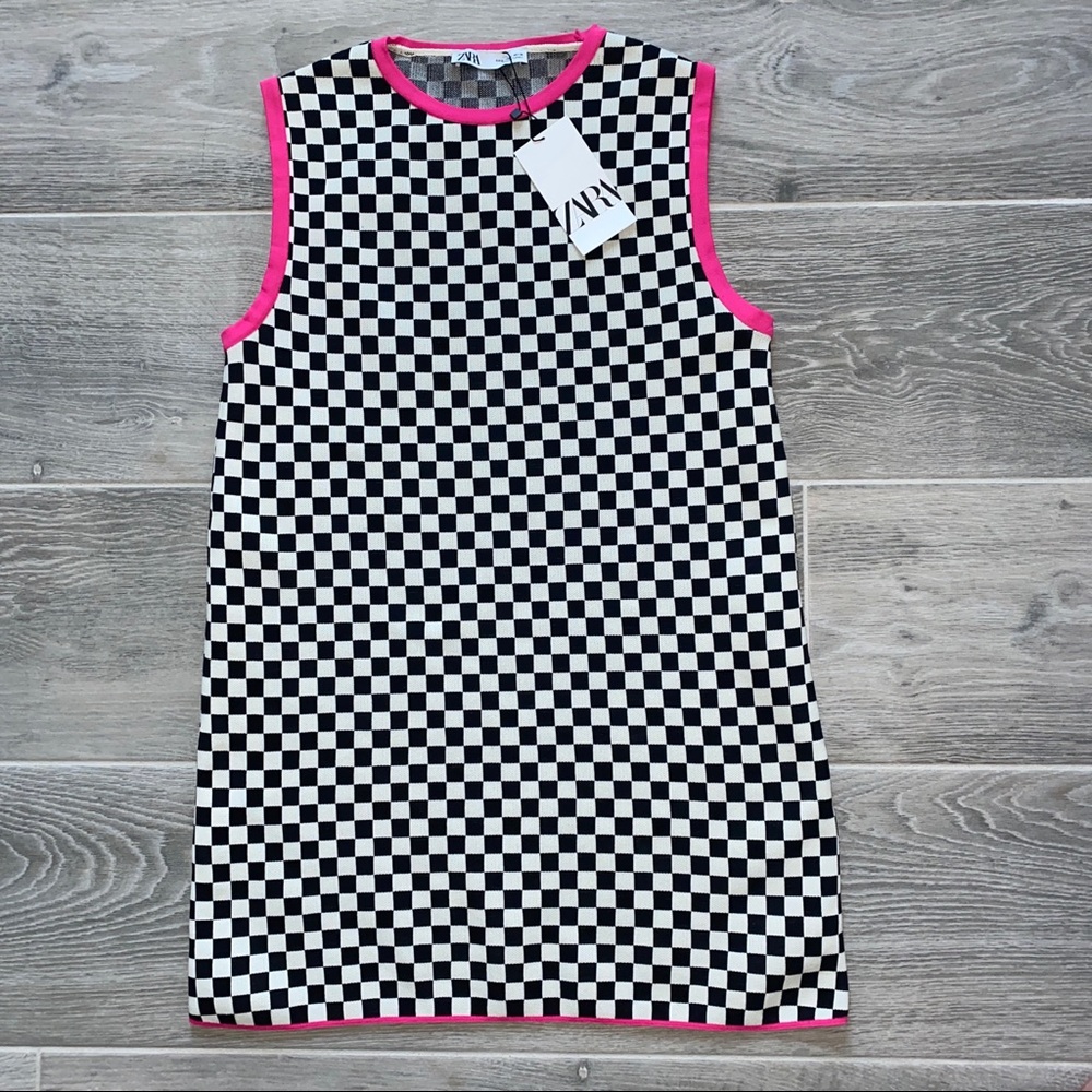 Zara knit plaid shift mini dress
